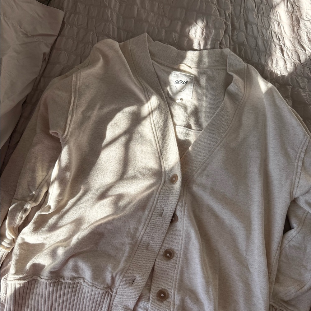 Aerie Cream Button-Up Cardigan